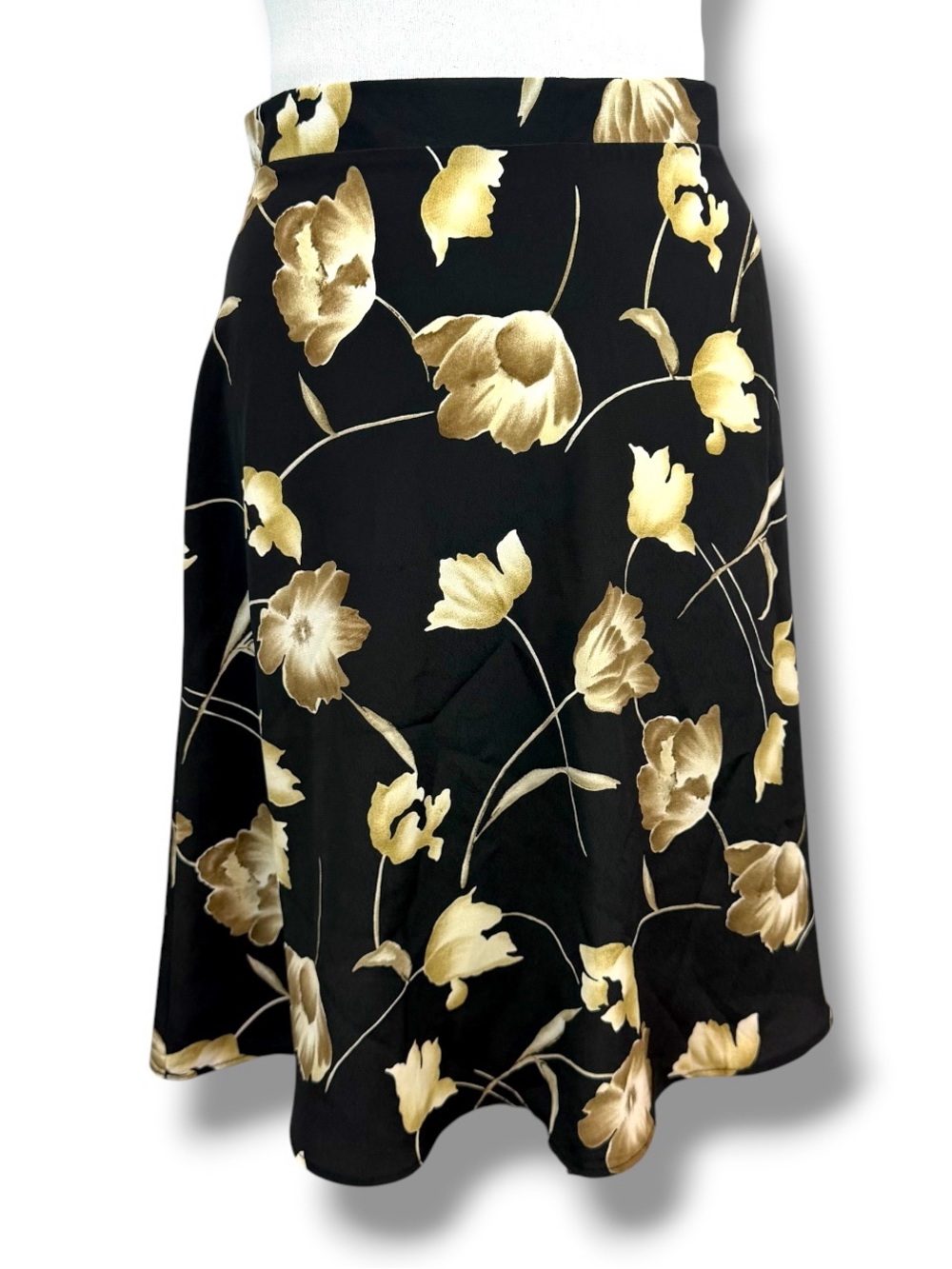 Vintage 90s Fashion Bug Black Floral‎ Midi Skirt Made in USA Cottagecore Boho
